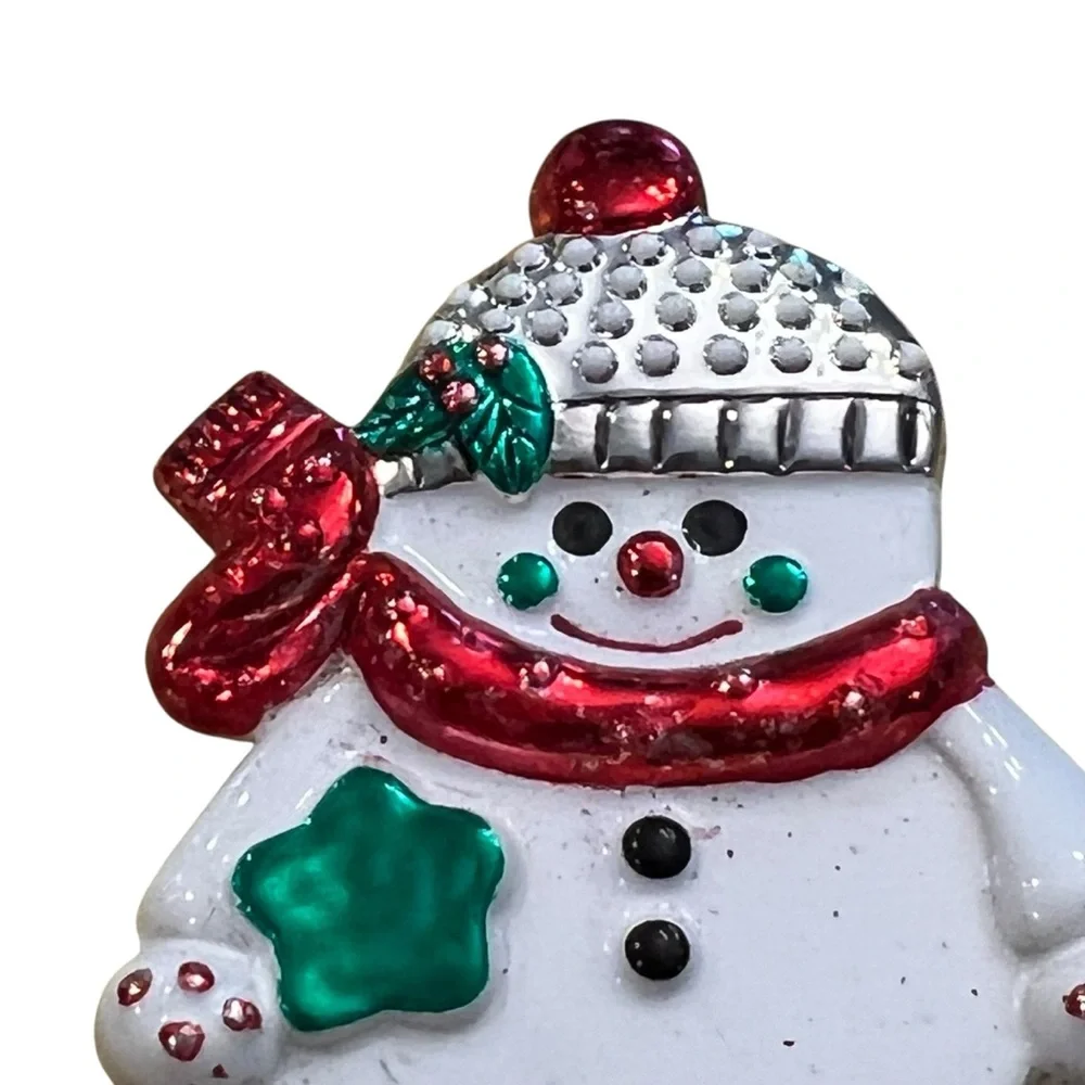 Christmas Snowman‎ Enamel BEST Vintage Brooch Pin Pendant Combo Colorful Festive